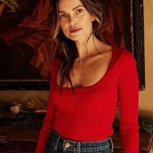 NWT Doen Romy Pointelle Tee in Cerise - Small